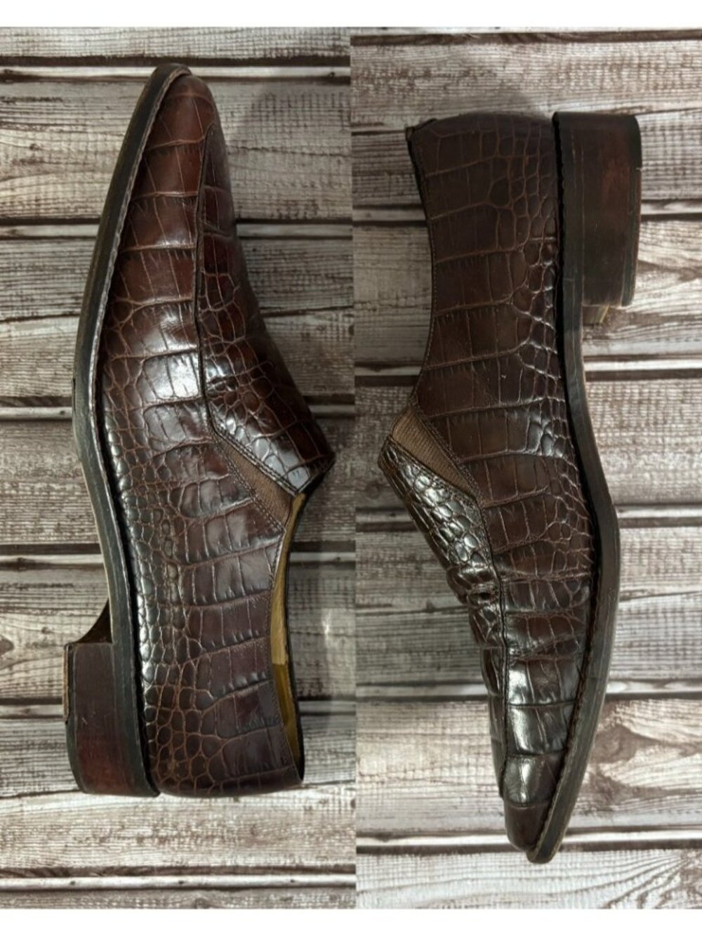 Ralph Lauren Crocodile pattern Loafer shoes sz 11 B color brown Vintage